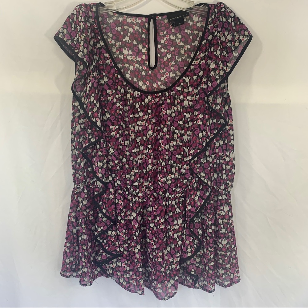 Lane Bryant Purple Floral Ruffle Shirt w/ Keyhole